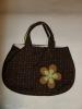 45X31 cm-es barna kockás virágos textil táska