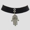 Fekete bársony Goth nyakpánt, Hamsa amulett szimbólummal