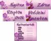 Kreatív nyitvatartásos táblák lila virágos háttérrel